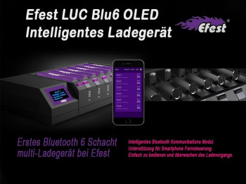 Efest LUC BLU6 OLED Intelligente Ladegerät für Li-Ion Akkus IOS & Android App Efest LUC BLU6 OLED Intelligente Ladegerät für Li-Ion Akkus IOS & Android App